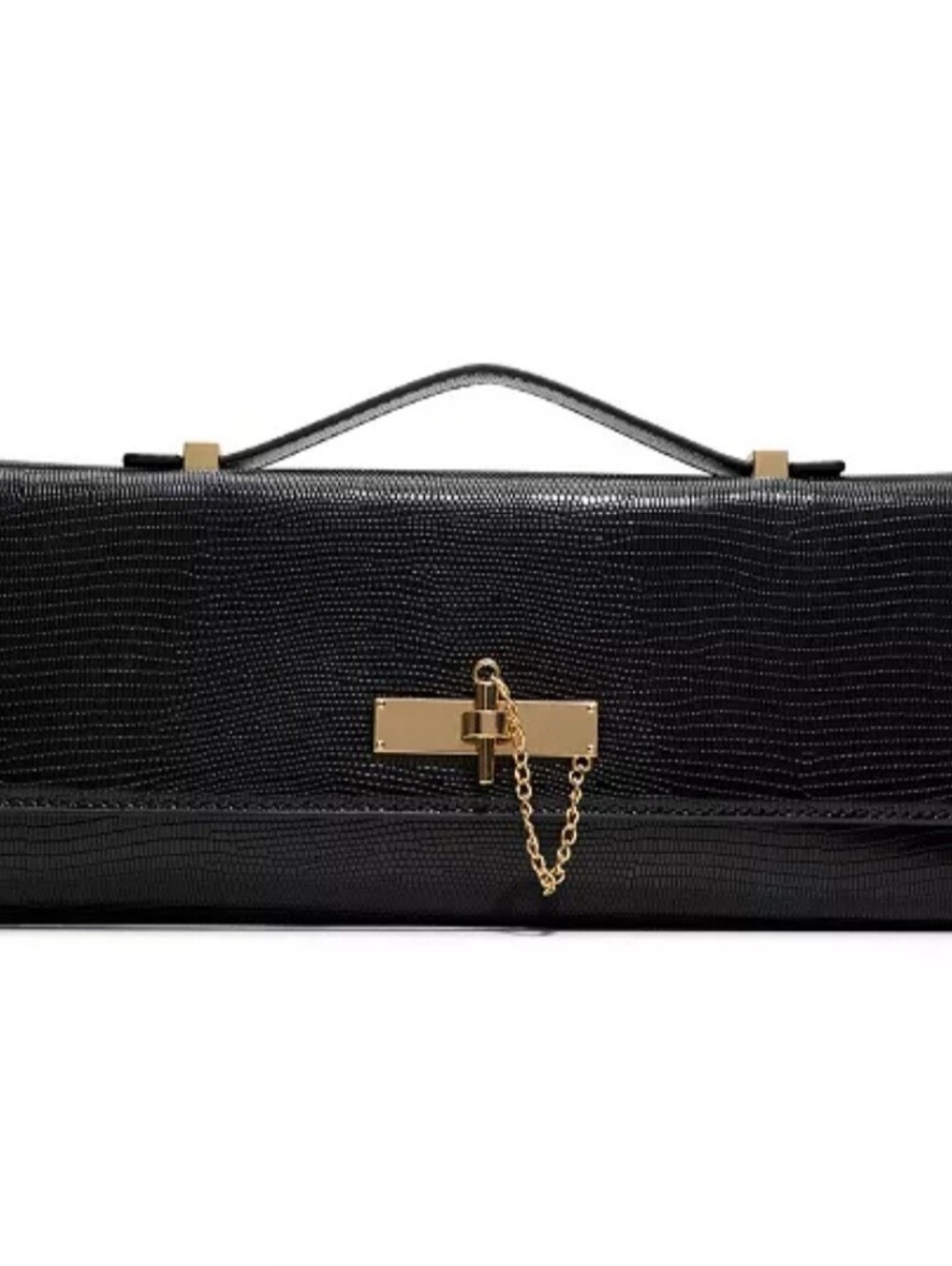 Aldo Black Textured Leatherette Chain-Accent Clutch